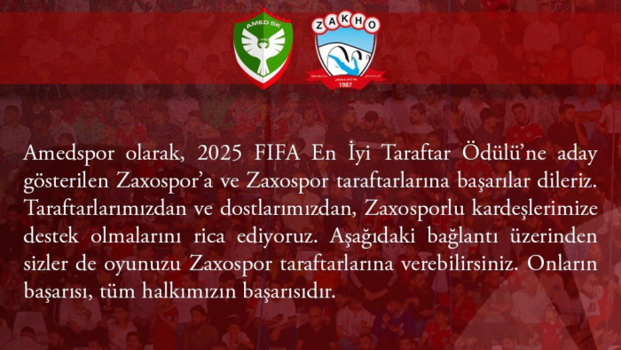 Amedspor’dan Zaxospor’a Destek Çağrısı